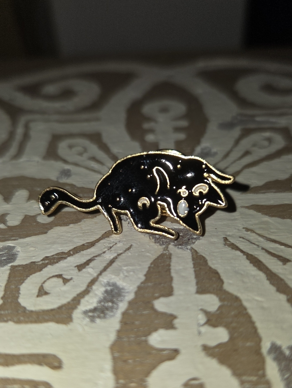 Black Cat Enamel Pin with Gold Outline